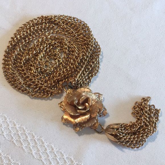 Vintage Triple Chain Necklace With Flower Tassel - Picture 9 of 9